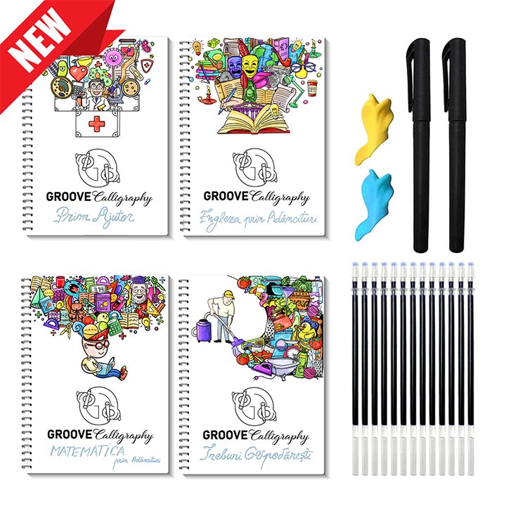 3 x Set Groove Calligraphy - Super Copilul - Manuale Reutilizabile cu Adancituri